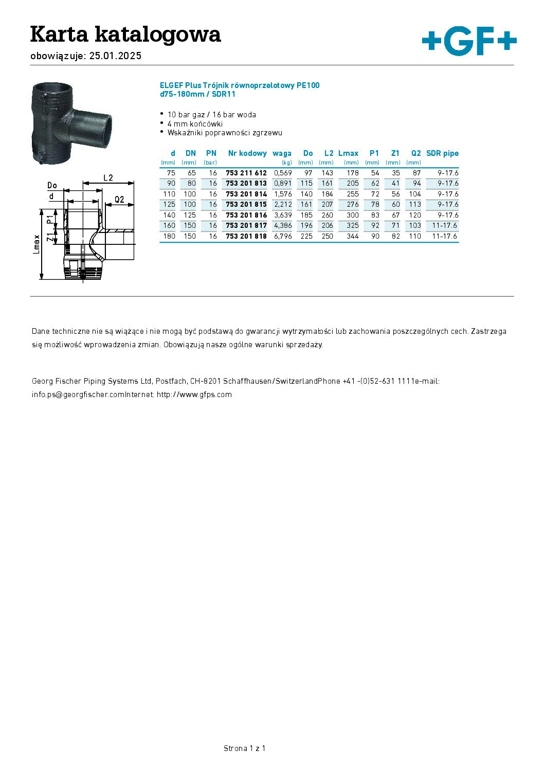 +GF+ Trójnik elektrooporowy PE100 SDR11 dn180 ELGEF Plus - obrazek 3