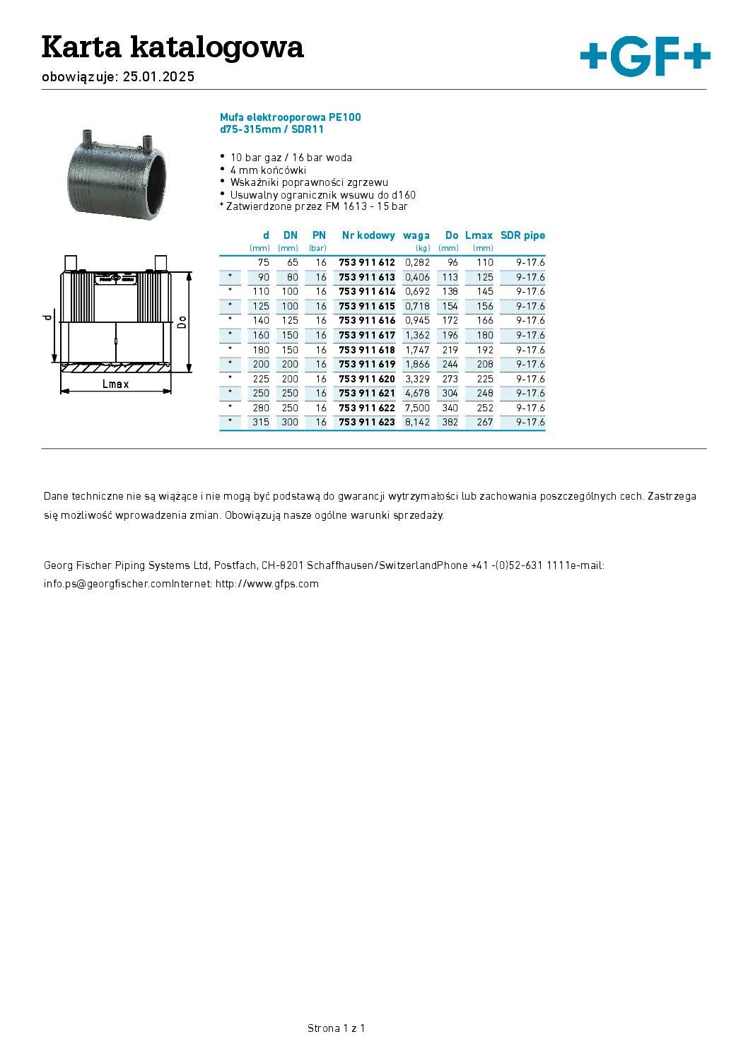 +GF+ Mufa elektrooporowa PE 100 SDR11 DN 75 Elektromufa ELGEF Plus - obrazek 3