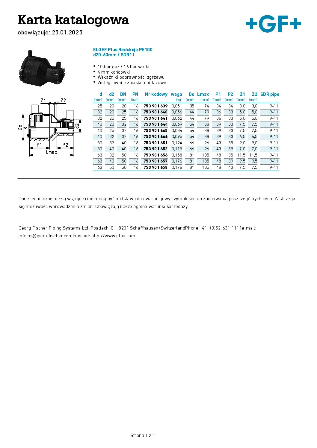 +GF+ Redukcja elektrooporowa PE100 SDR11 DN40/32 ELGEF Plus - obrazek 3