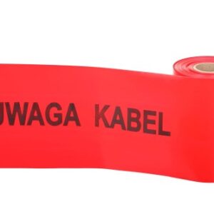 TAŚMA CZERWONA, SZER. 20 CM, GR. 0,08 MM, NADRUK "UWAGA KABEL", ROLKA 100 MB