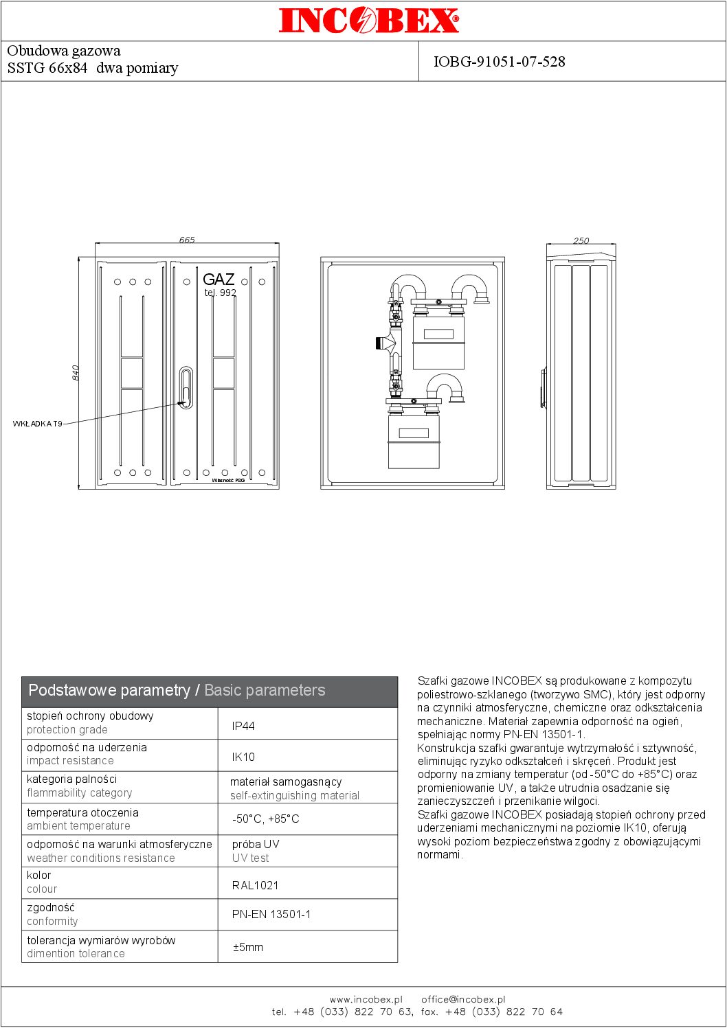 Szafka gazowa wolnostojącą z postumentem na 2 gazomierze G4 RAL 1021 - obrazek 4