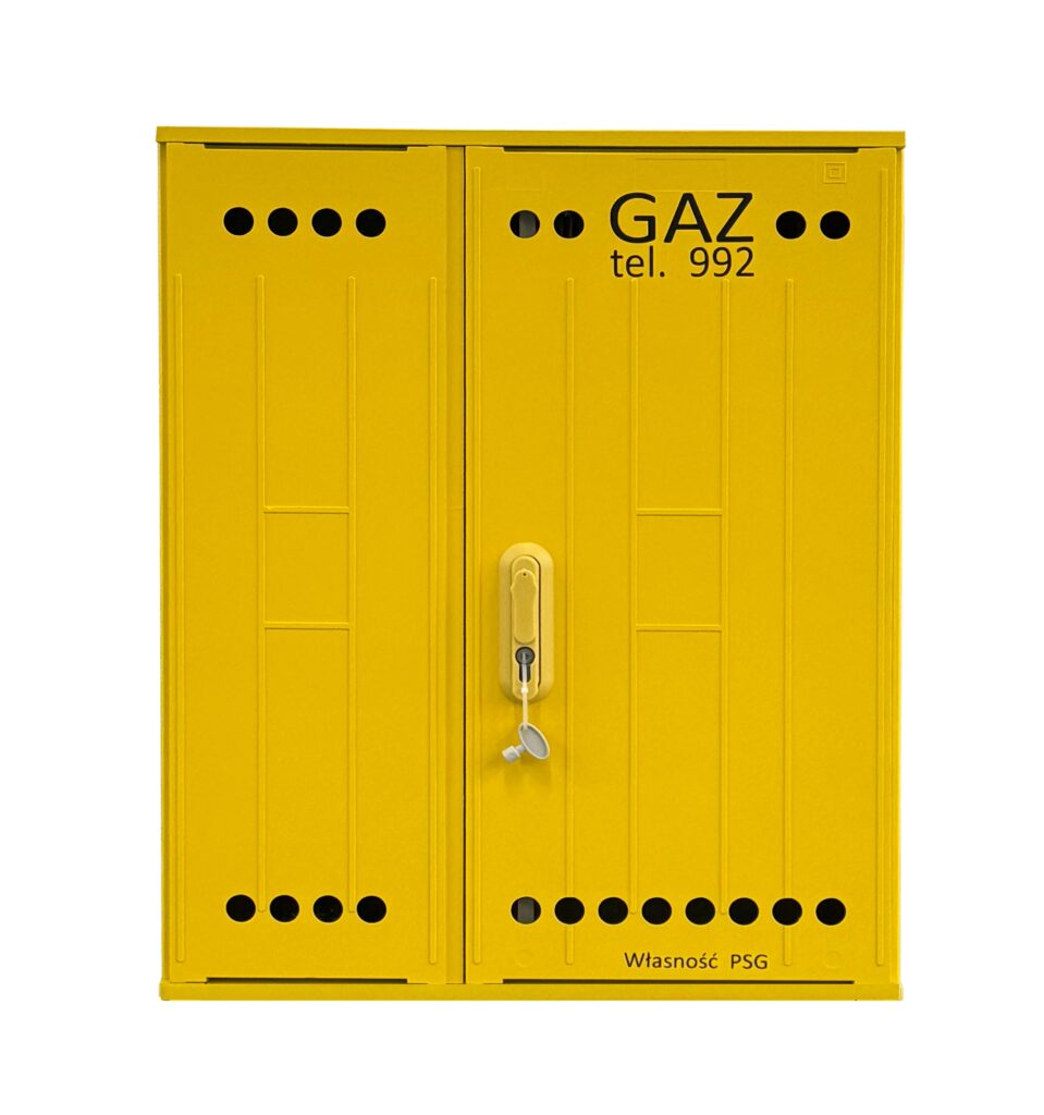Szafka gazowa wolnostojącą żółta RAL1021 z tworzywa SMC 84cmx66cmx25cm