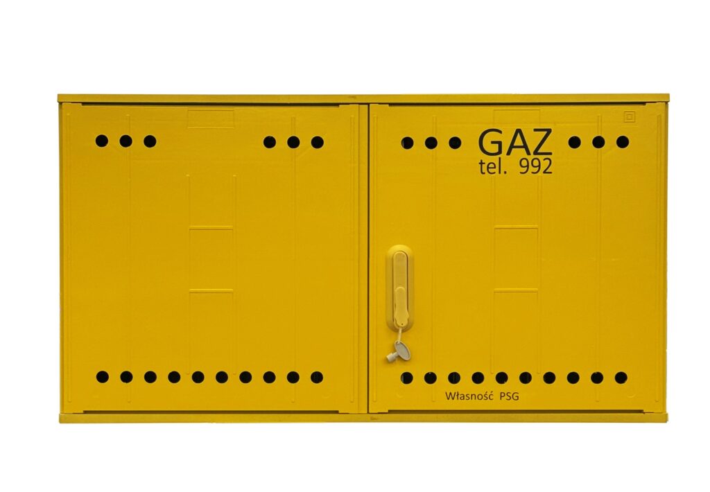 Szafka gazowa wolnostojącą żółta RAL1021 z tworzywa SMC 58cmx106cmx25cm